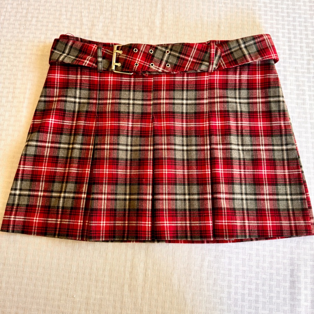 Y2K VTG Red Plaid Pleated Mini Skirt Grommet Punk Large ENT EntrancySchoolgirl‎